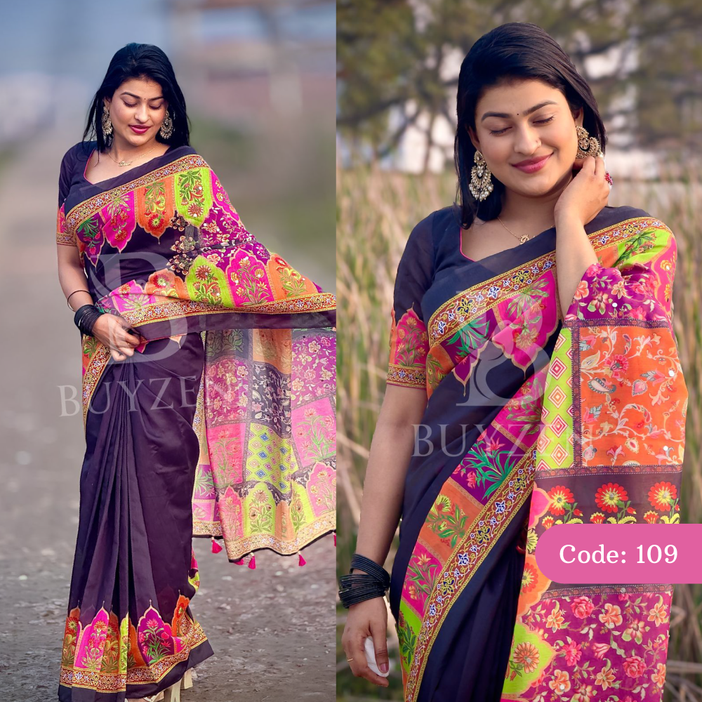 Semi-Muslin Saree Code-109